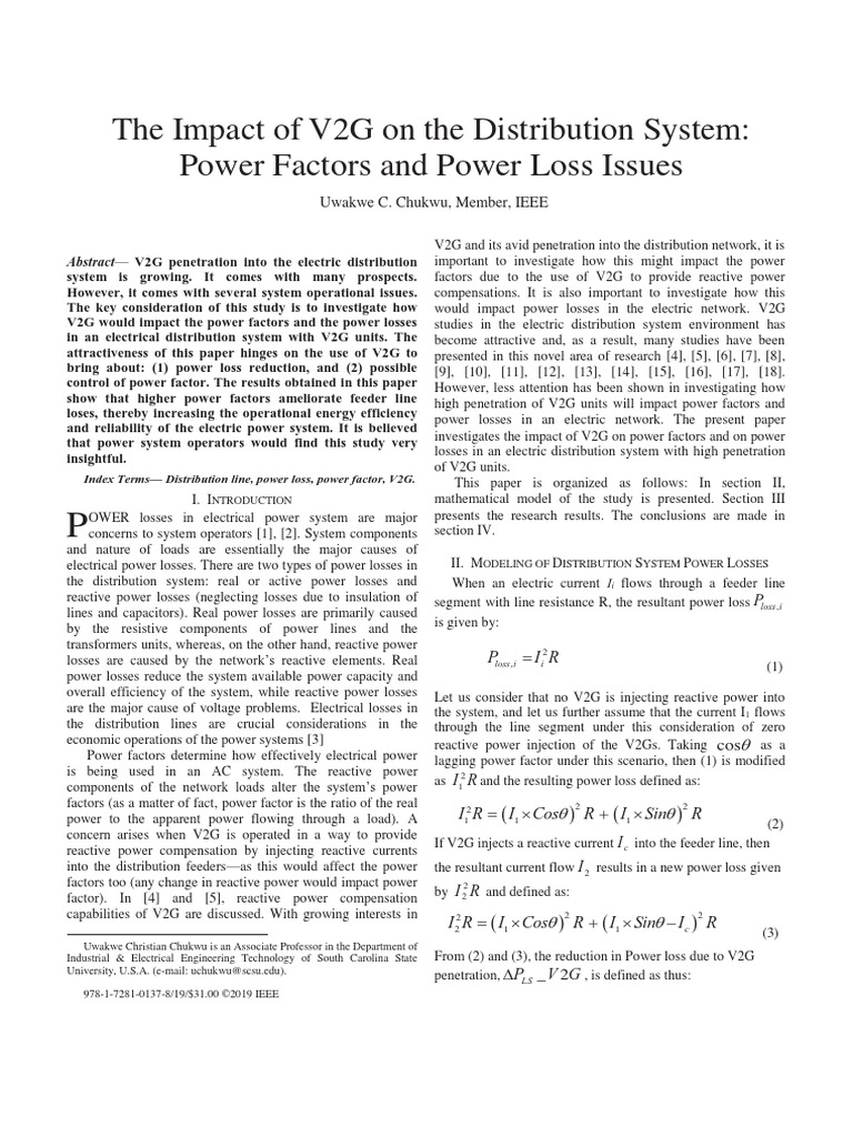 The Impact of V2G On The Distribution System Power Factors and Power ...