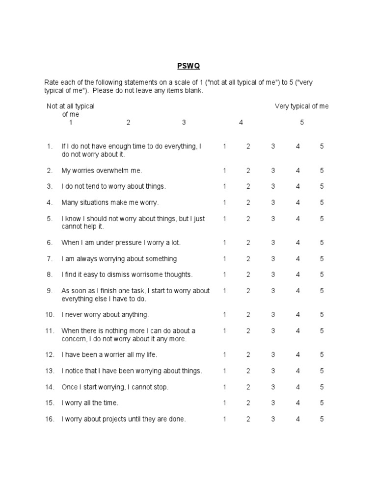 PSWQ | PDF