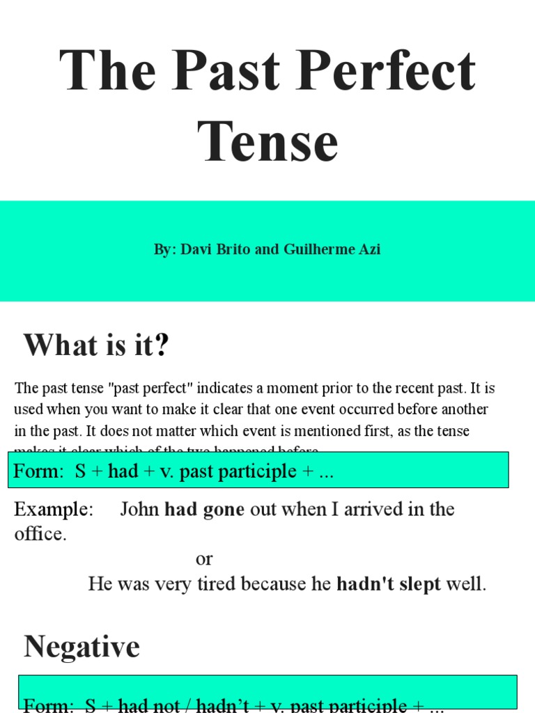 The Past Perfect Tense | PDF