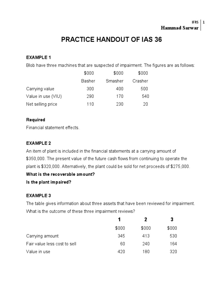 IAS 36 Impairment Examples and Analysis | PDF | Book Value | Goodwill ...