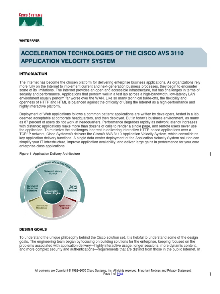 Acceleration Technologies of The Cisco Avs 3110 Application Velocity ...