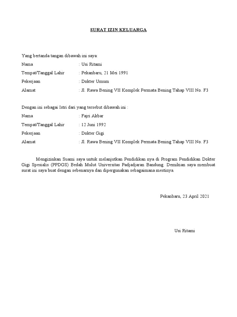 Surat Izin Keluarga | PDF