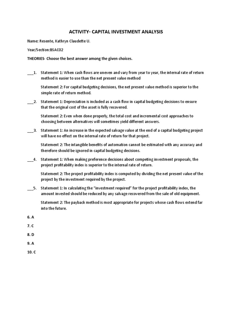 Capital Investment Analysis Guide | PDF | Capital Budgeting | Internal ...