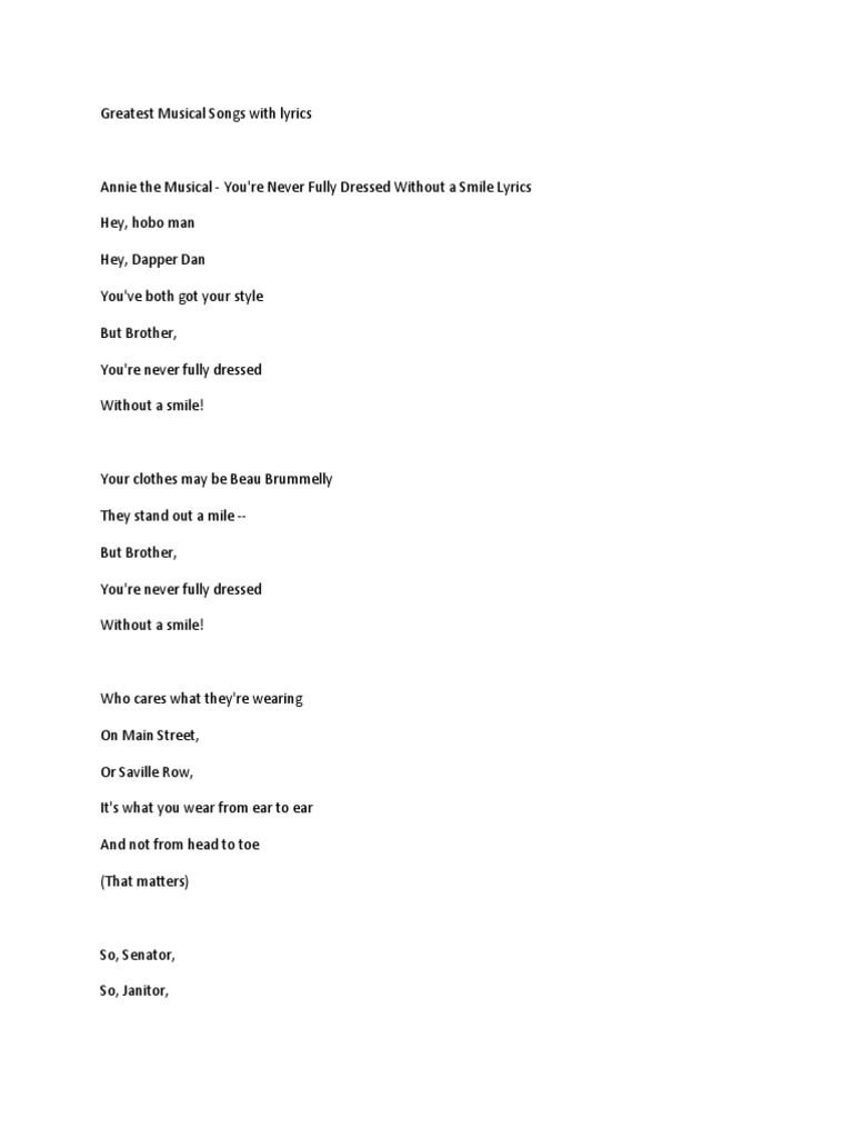 you're never fully dressed without a smile lyrics ANNIE 