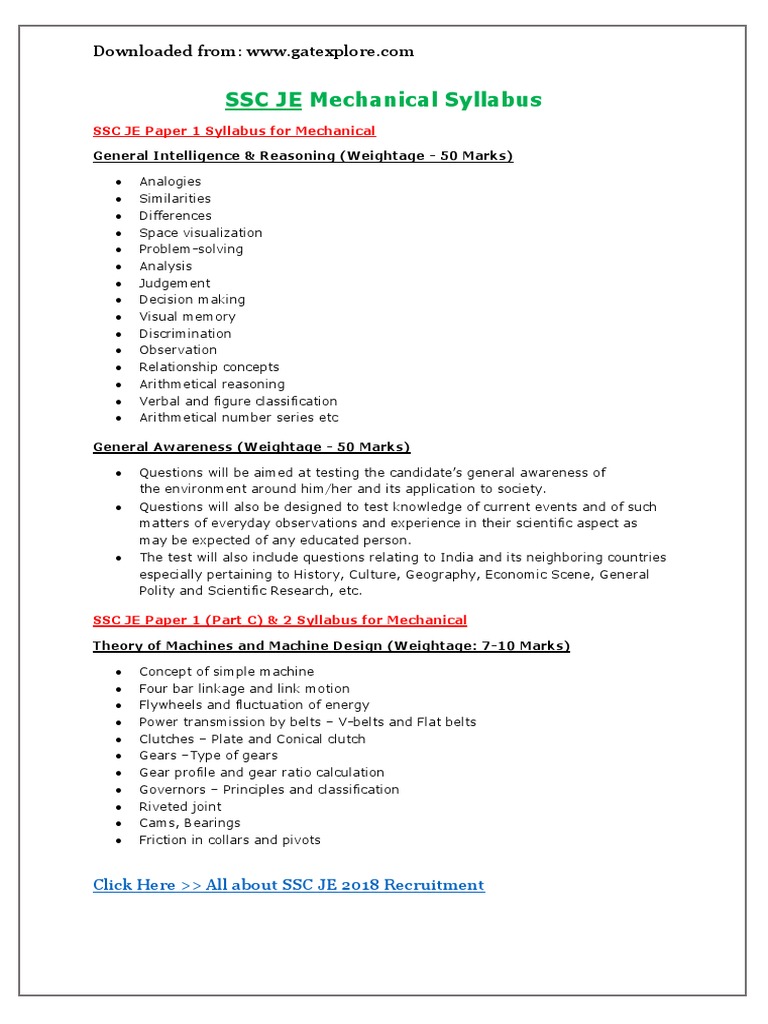 SSC JE Mechanical Syllabus | PDF | Thermodynamics | Steam