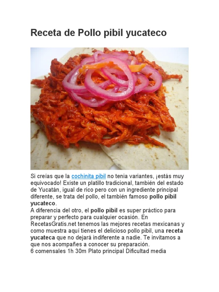 Receta de Pollo Pibil Yucateco | PDF | Alimentos | Cocina
