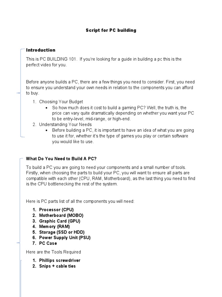 Script For PC Building | PDF | Personal Computers | Graphics Processing ...
