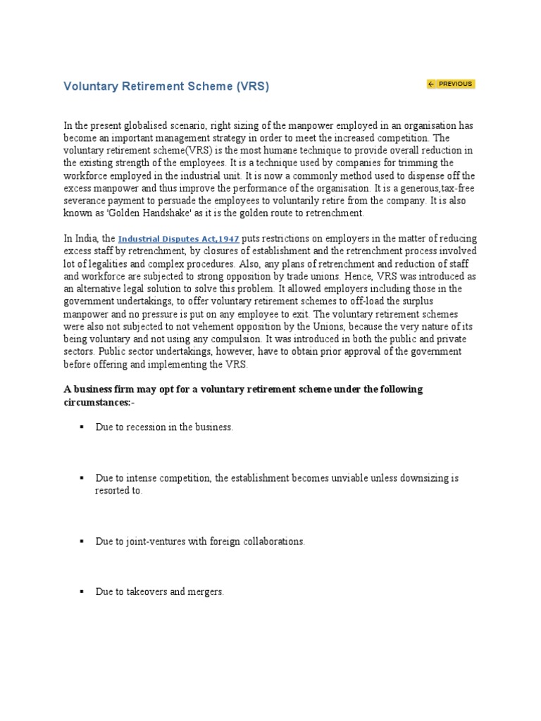 Voluntary Retirement Scheme | PDF | Employment | Pension