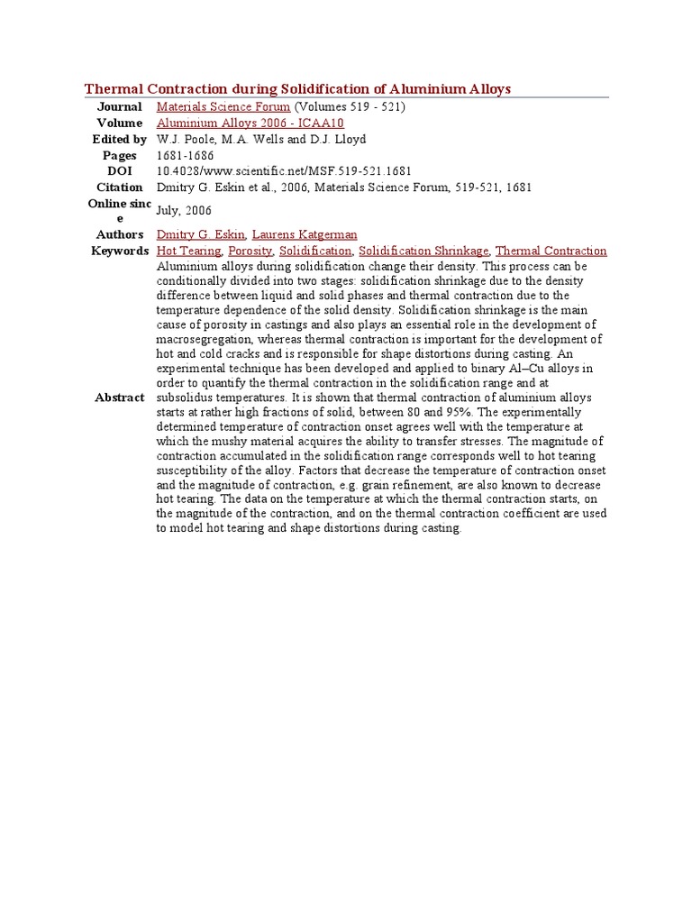 Thermal Contraction in Aluminium Alloys | PDF
