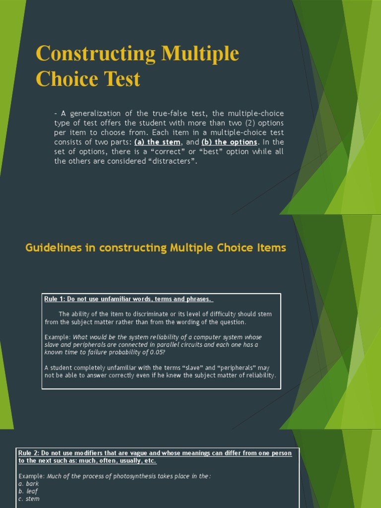 Constructing Multiple Choice Test Pdf Multiple Choice Sine