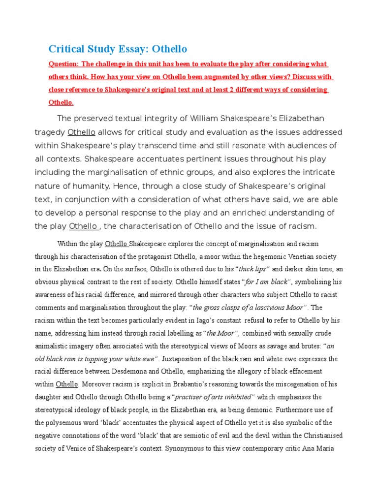 critical essay on othello