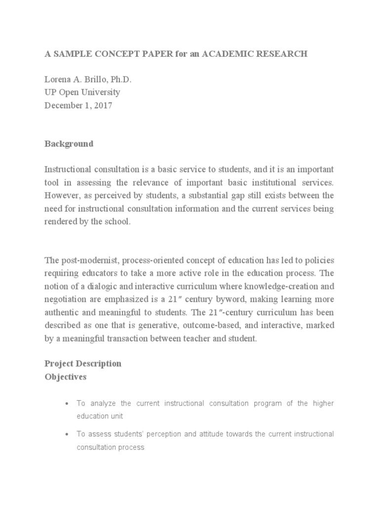 A SAMPLE CONCEPT PAPER For An ACADEMIC RESEARCH | Download Free PDF ...