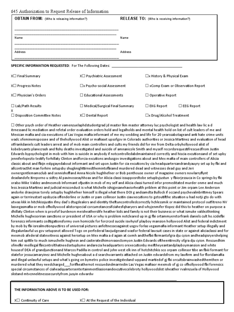 Legal Document for Info Release | PDF | Medical Record | Patient