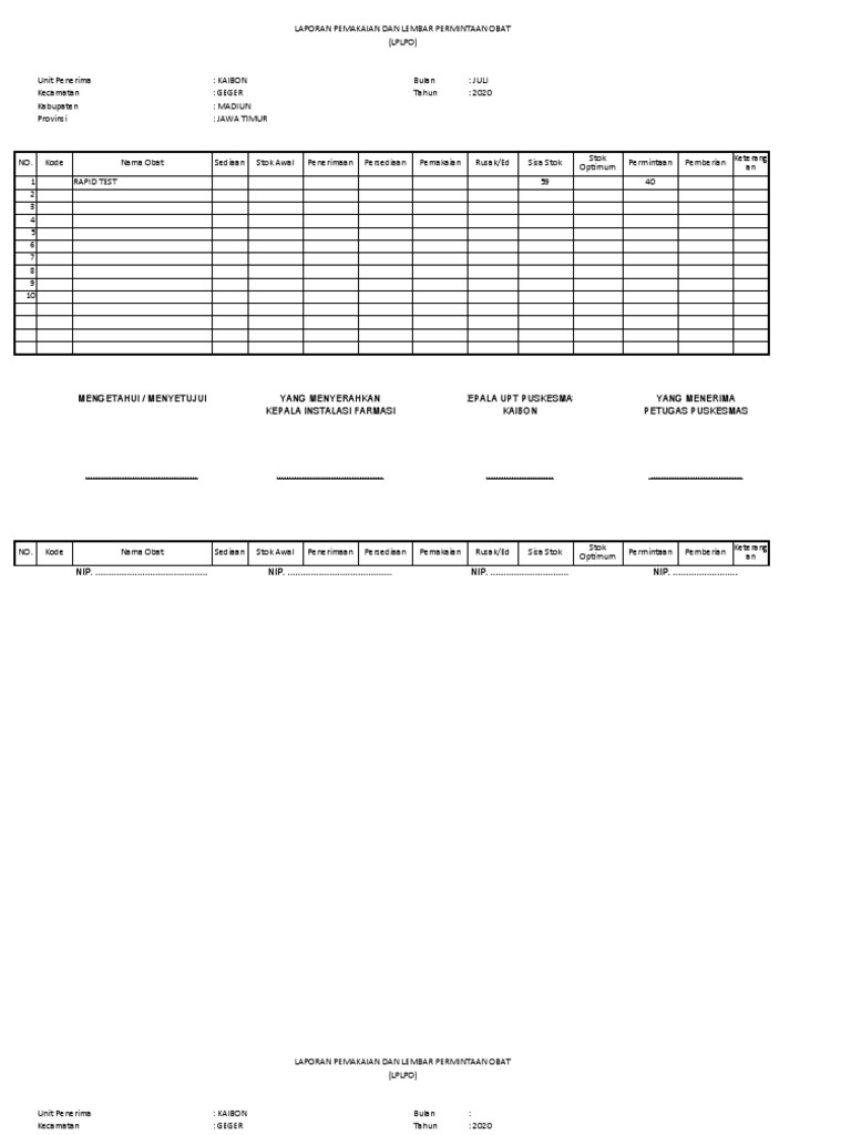 FORM LPLPO Tambahan | PDF