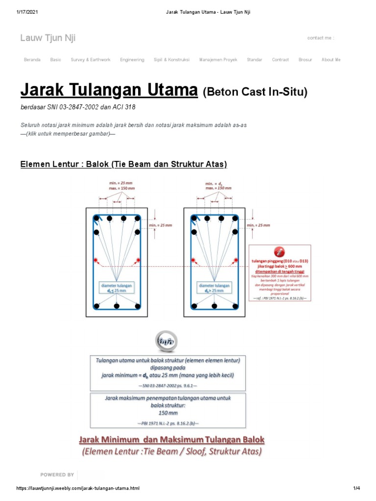 Lauw Tjun Nji-Jarak Tulangan Utama-Pembesian | PDF