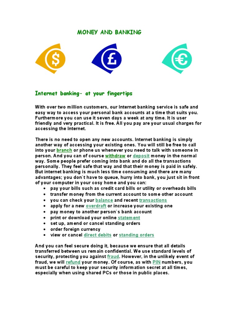 Money and Banking PDF Transaction Account Online Banking