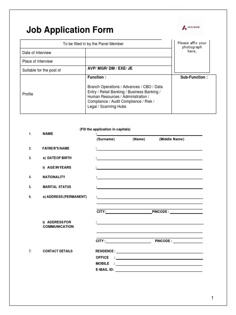 Axis Bank Application Form PDF PDF Government Justice