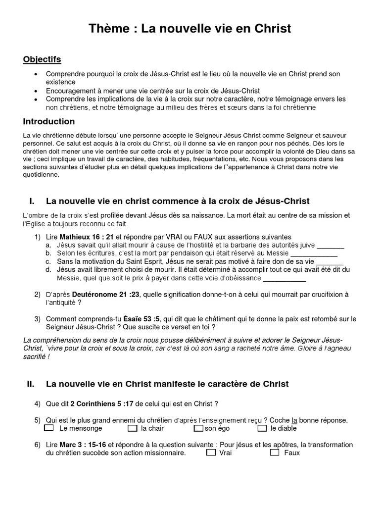 Nouvelle Vie en Christ : Comprendre et Vivre | PDF | Jésus | Église ...