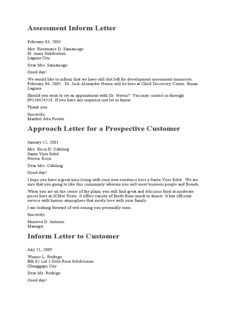 Assessment Inform Letter | PDF | Business
