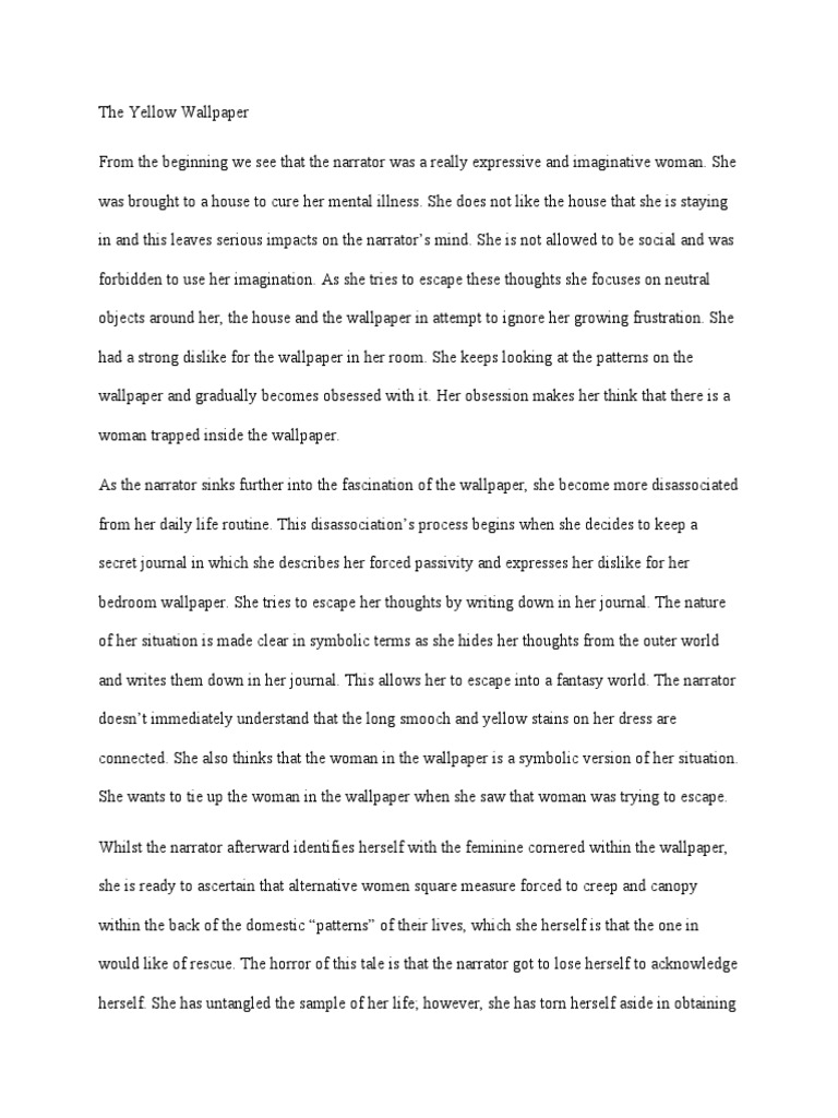 The Yellow Wallpaper Character Analysis PDF The Yellow Wallpaper