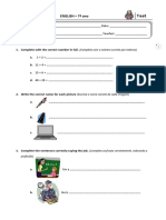 Vocabulary: ENGLISH - 7º Ano Test