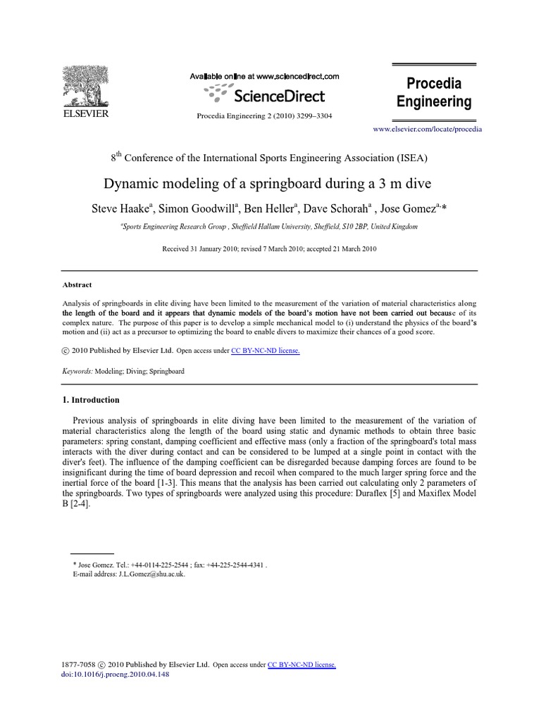 Dynamic Modeling of A Springboard During A 3 M Dive: Procedia ...