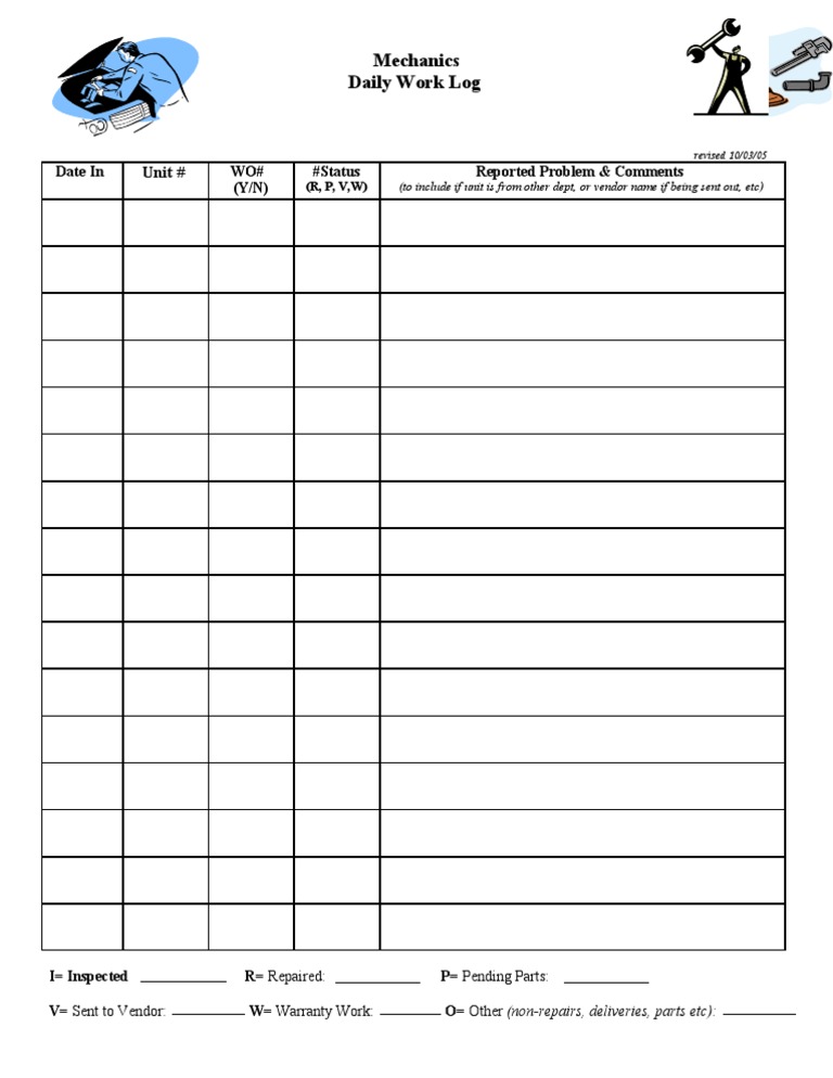 Mechanic Daily Work Log Template | PDF