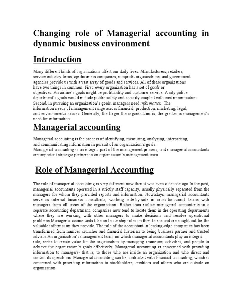 Evolving Role of Managerial Accounting | PDF | Management Accounting | Goal