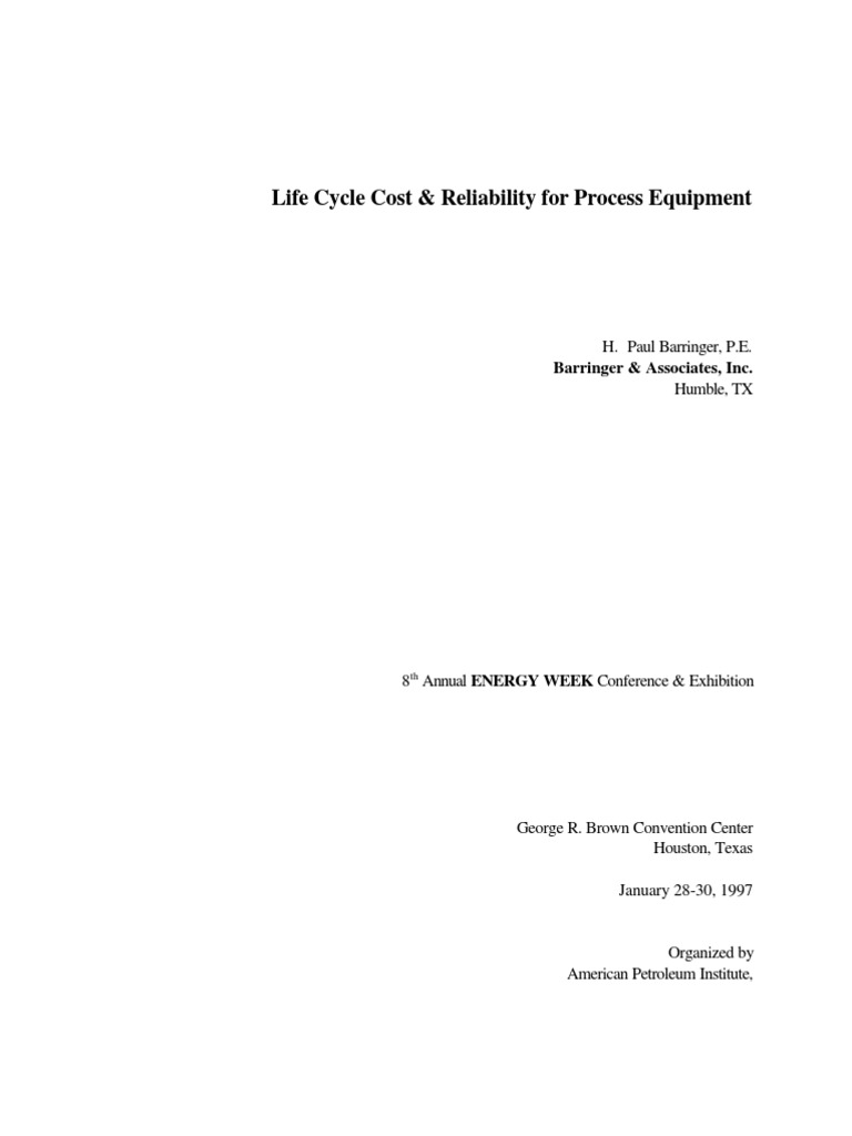 Life Cycle Cost and Reliability For Process Equipment | PDF | Net ...