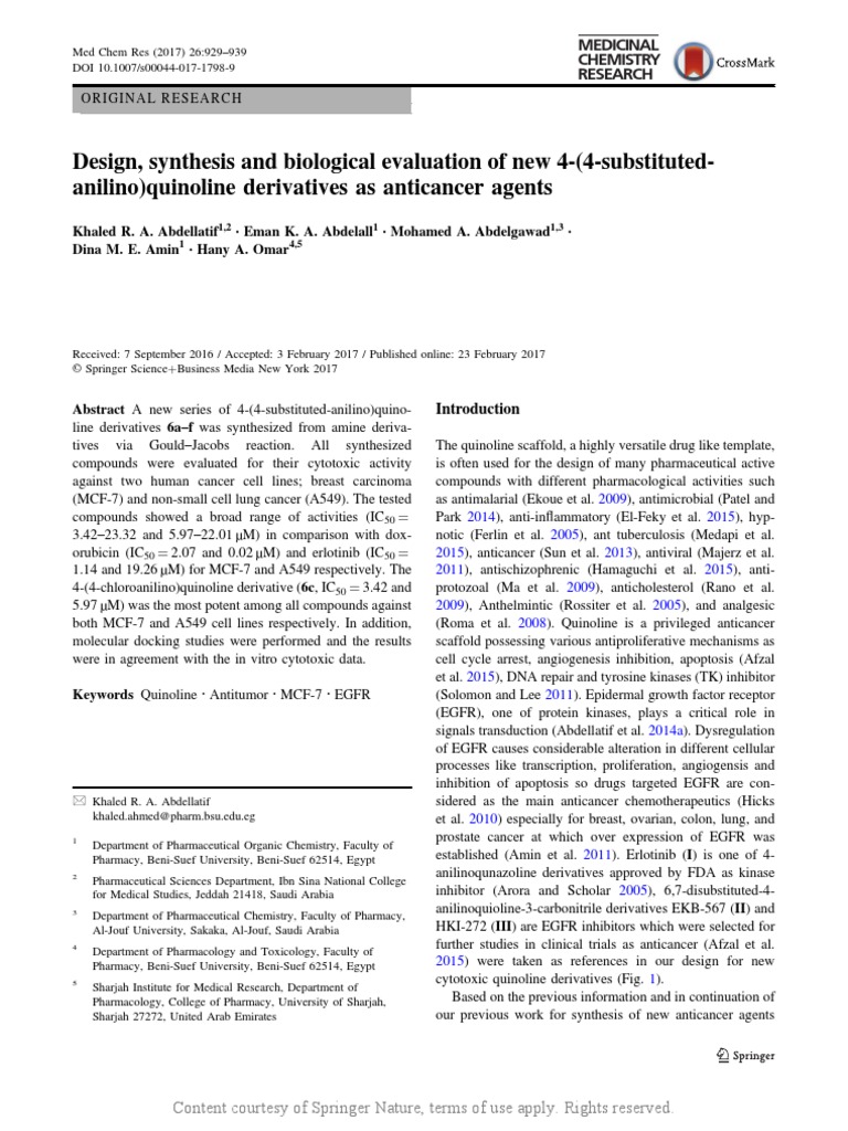 Design Synthesis and Biological Evaluation of New | PDF | Epidermal ...