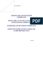 Modificarea Societatilor Comerciale; Dizolvarea, Fuziunea si Divizarea Societatilor Comerciale; Lichidarea Societatilor Comerciale; Infractiuni Prevazute in Legea Nr. 31-1990, Republicat