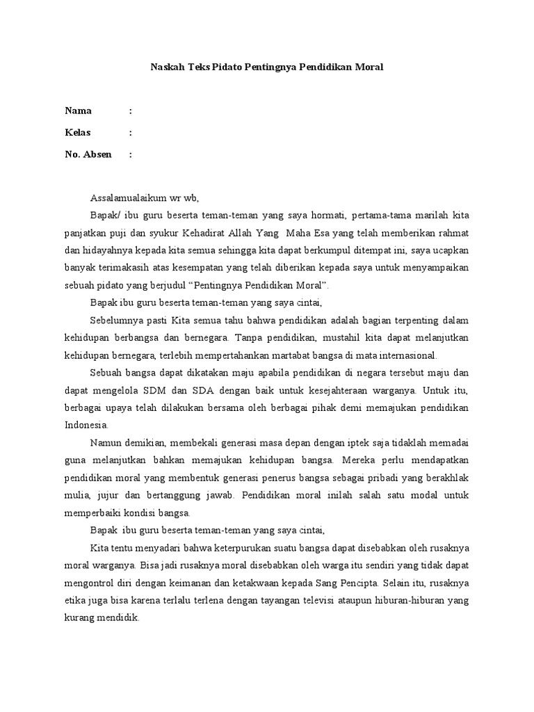 Naskah Teks Pidato Pentingnya Pendidikan  PDF