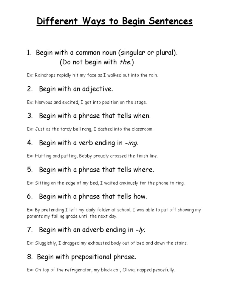 Different Ways To Begin Sentences | PDF