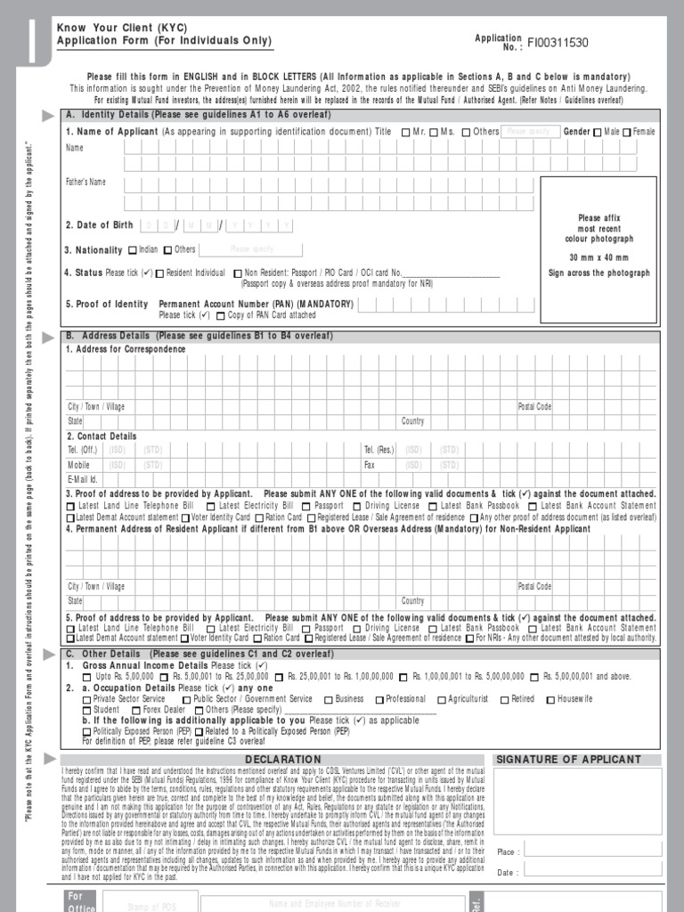 KYC Application Form for Mutual Funds | PDF
