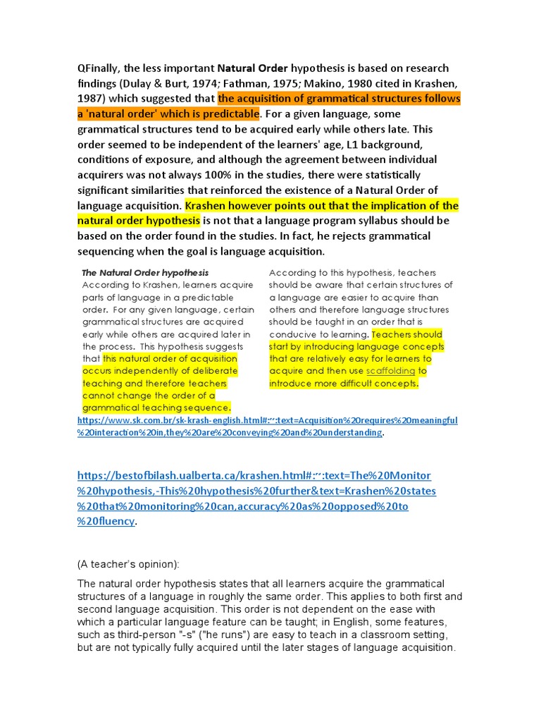 Understanding the Natural Order Hypothesis | PDF | Second Language ...