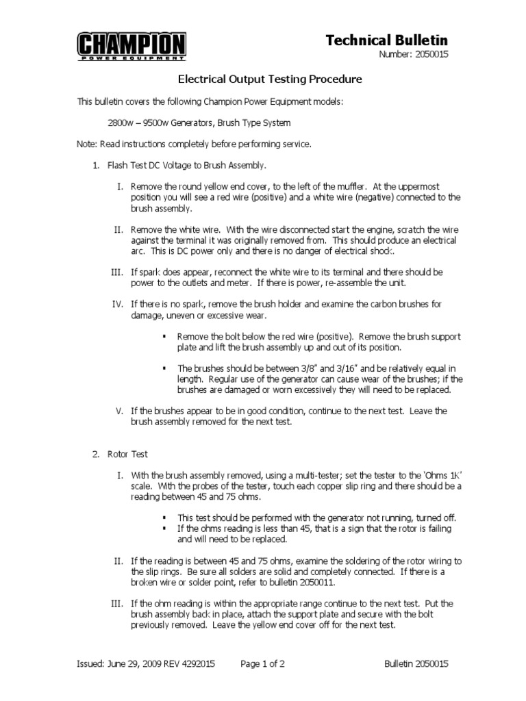 Electrical Output Testing Procedure for Champion Power Equipment