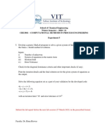 School of Chemical Engineering Winter Semester - 2020 / 21 Che3001 - Computational Methods in Process Engineering Experiment 5