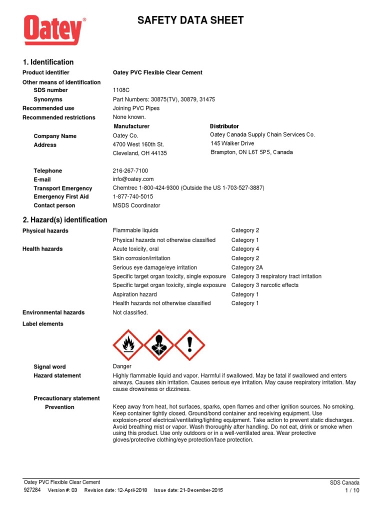 Raw 01 PVC Flexible Clear Cement SDS CA ENG 001 PDF Firefighting