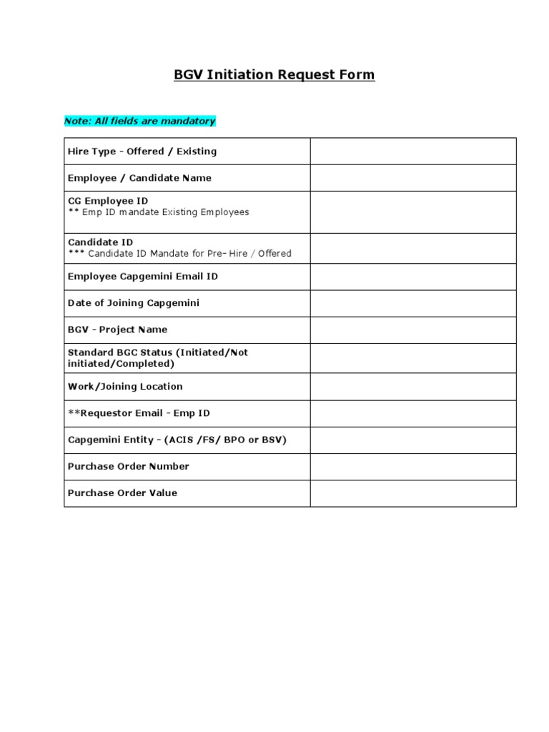 BGV Form for Capgemini Employees | PDF