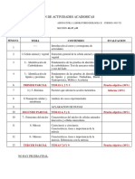 Plan de Actividades Academicas: Tema Contenido Evaluacion