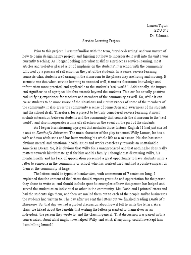 Service Learning Project Reflection | PDF | Service Learning | Human Nature