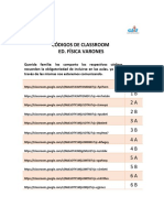 Códigos de Classroom Ed. Física Varones: 1 A 1 B 2 A 2 B 3 A 3 B 4 A 4 B 5 A 5 B 6 A 6 B