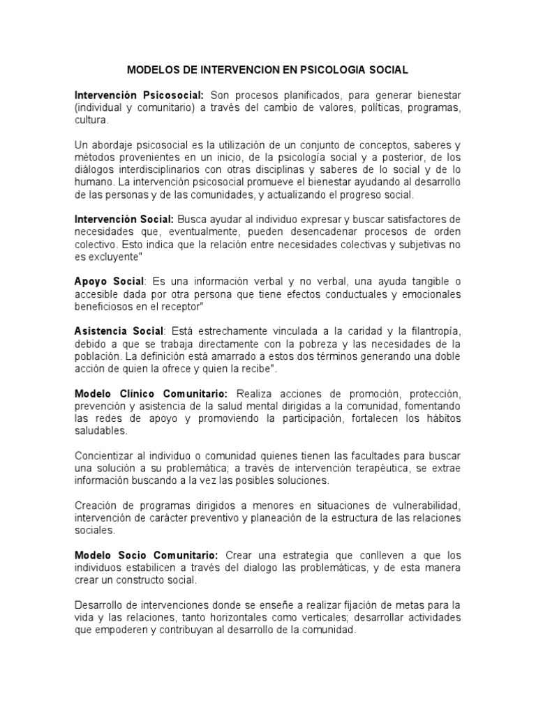 Modelos de Intervención Psicosocial | PDF | Psicología Social | Bienestar
