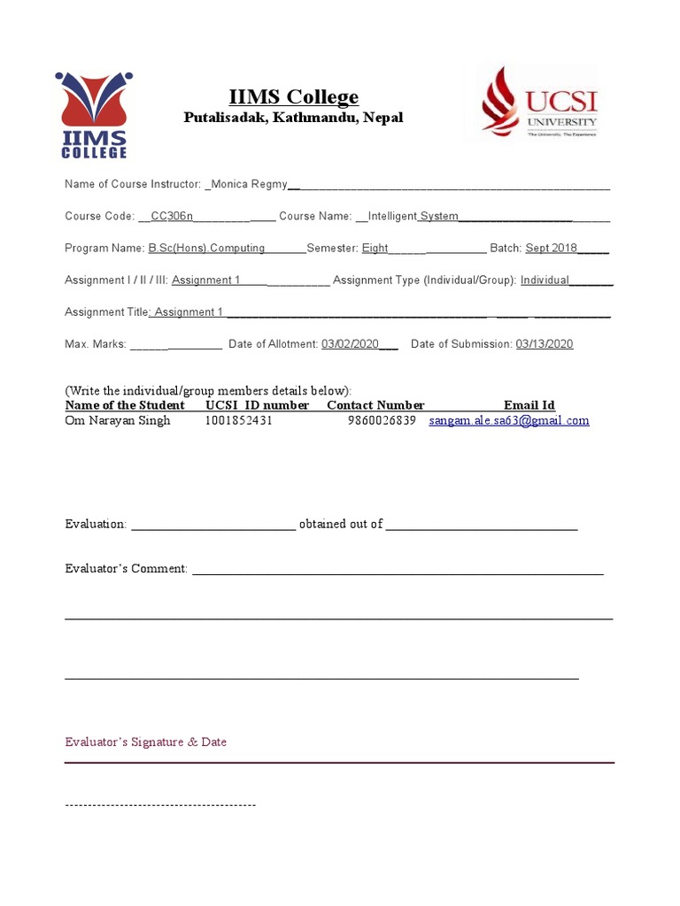Intelligent Systems Assignment 1 | PDF | Reasoning | Computing