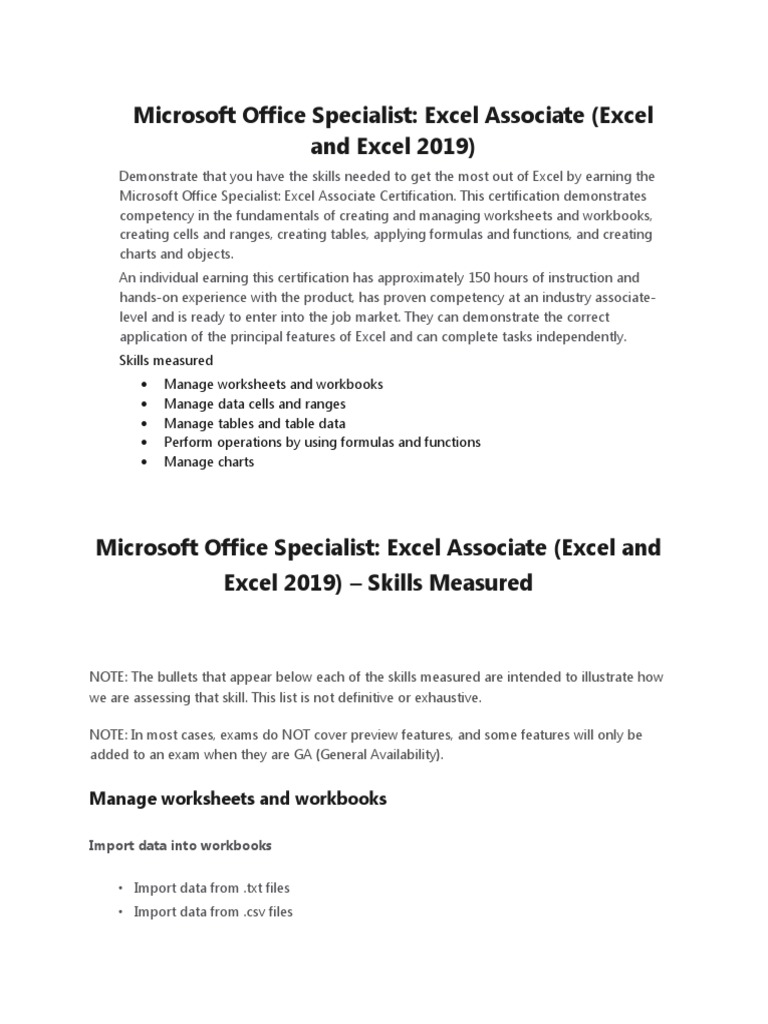 microsoft office specialist excel 2019 associate