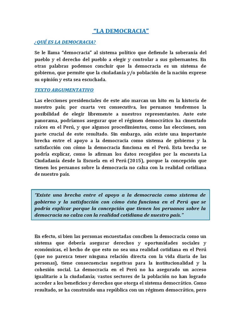 La Democracia en el Perú: Retos y Realidades | PDF | Democracia ...