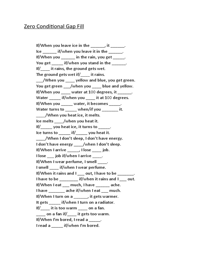 Zero Conditional Gapfill Information Gap Activities Oneonone Activities