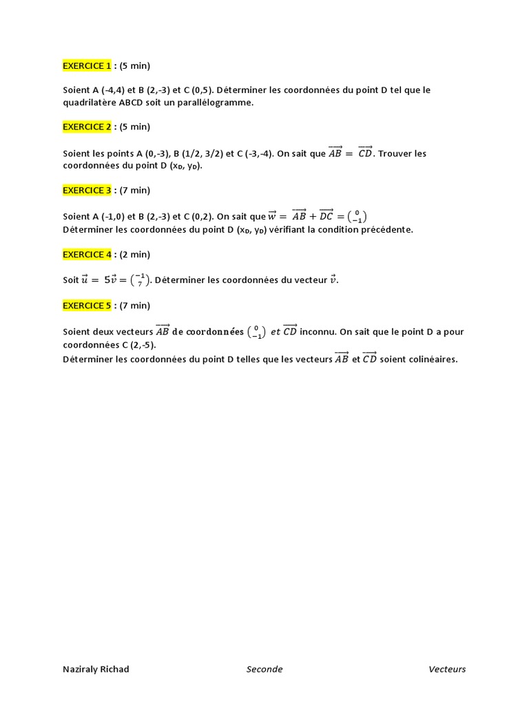 Exercices de Vecteurs en Mathématiques | PDF