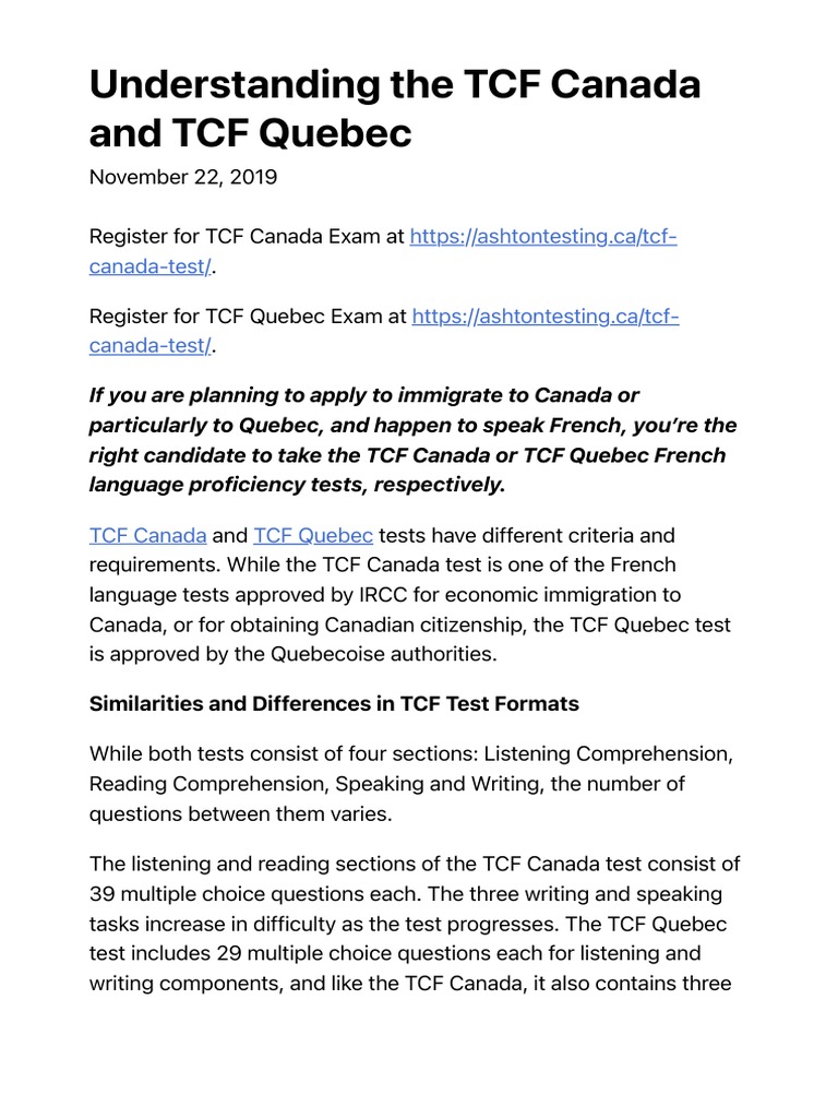 What's The Difference Between TCF Canada and TCF Quebec? | PDF | Tests ...
