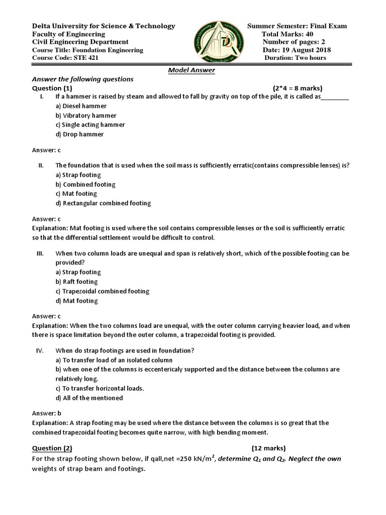 Foundation Engineering Exam Guide | PDF | Deep Foundation | Civil ...